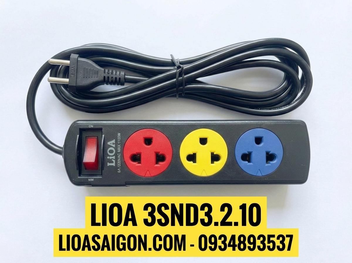 Ổ Cắm LiOA 3SND3.2.10 (3 Mét - 10A) | Có CB Chống Quá Tải 2200W